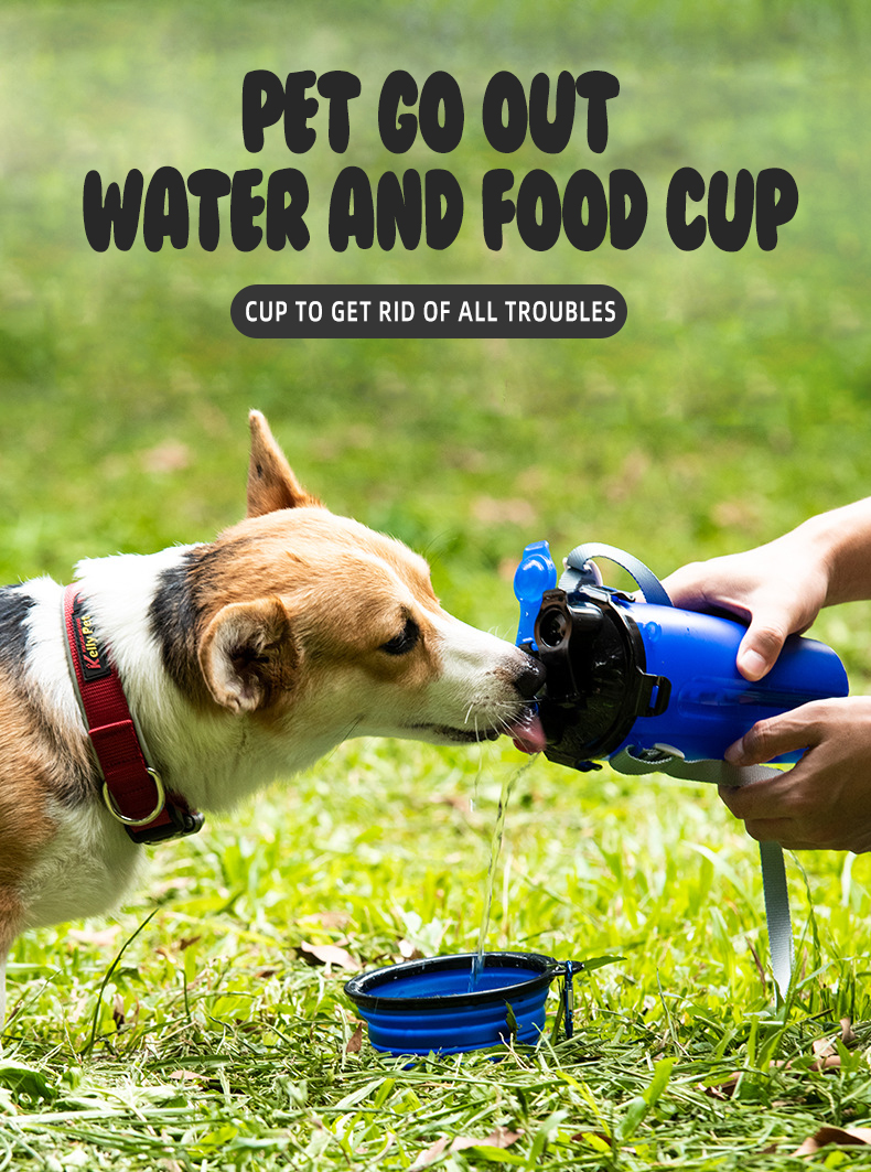 Nagykereskedelmi multifunkcionális szivárgásmentes 2 az 1-ben ivópalack, lassú etető, szilikon, kültéri összecsukható vizespohár készlet kisállatoknak 2