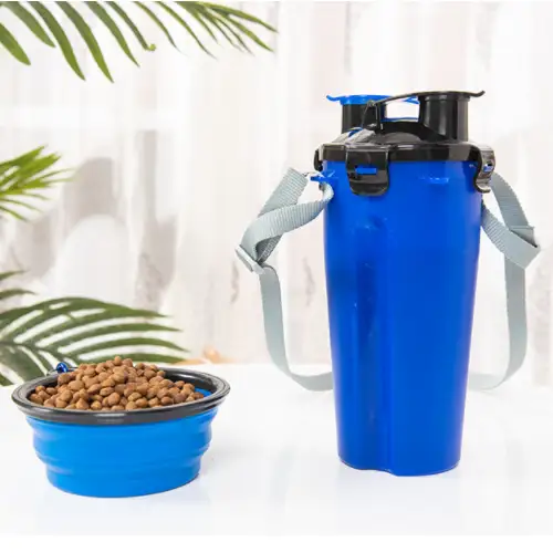 Veľkoobchodná multifunkčná nepriepustná 2 v 1 fľaša na pitie, silikónová fľaša na pitie pre domáce zvieratá, pomalý podávač, vonkajšia skladacia sada pohárov na vodu pre... 1