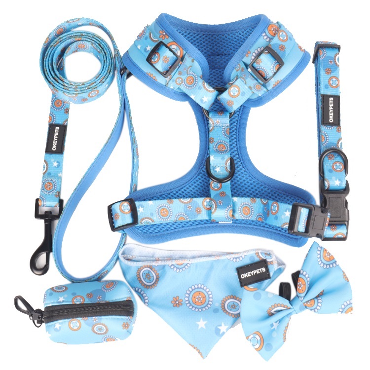 DOG HARNESS AND LEASH SET: HARNESS, COLLAR, LEASH, POOP BAG, BOW TIE, AND BANDANA 1