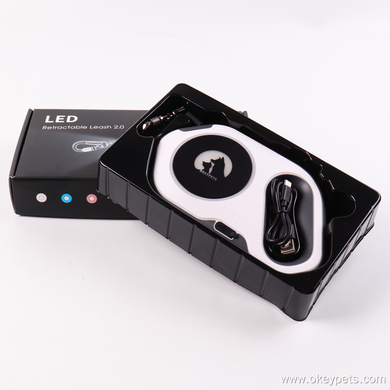 Laisse rétractable personnalisée OKEYPETS pour chien, ultra-résistante, avec lampe torche LED rechargeable 7