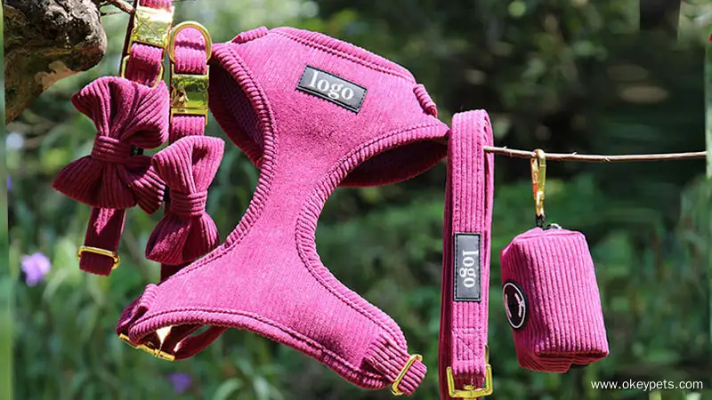 OKEYPETS Custom Corduroy Dog Harness Set-Soft  comfortable 1