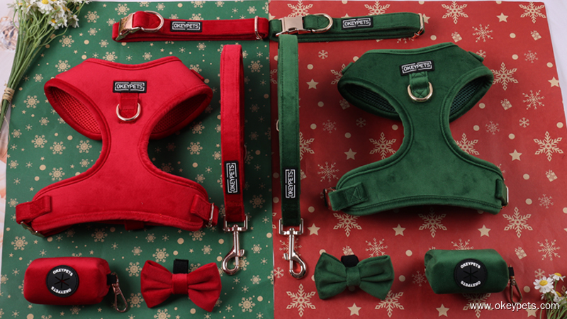 Harnais pour chien en velours uni personnalisé avec étiquette en PVC 7