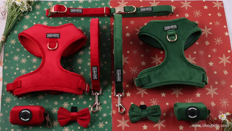 Harnais pour chien en velours uni personnalisé avec étiquette en PVC 1