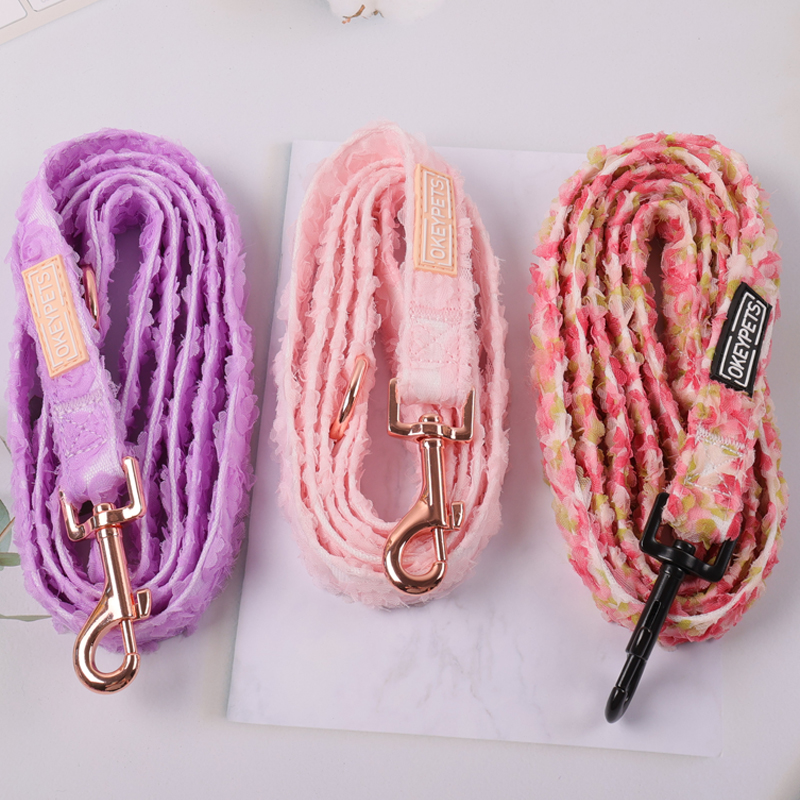 Ensemble harnais pour chien ajustable et personnalisé au crochet de fleurs, collier et laisse pour chien 20