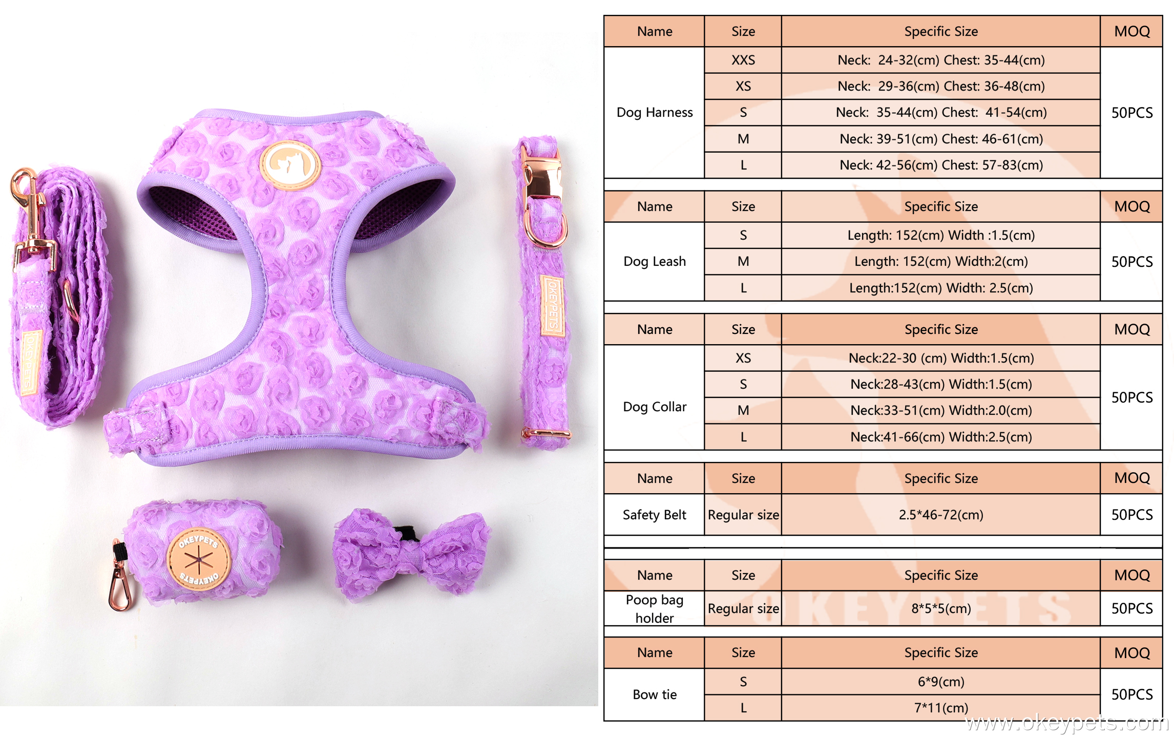 OKEYPETS Custom Flower Crochet Dog Harness Set Dog Collar Dog Leash 22