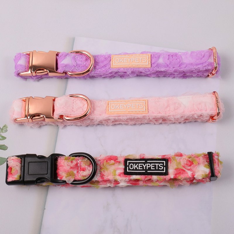 Ensemble harnais pour chien ajustable et personnalisé au crochet de fleurs, collier et laisse pour chien 17
