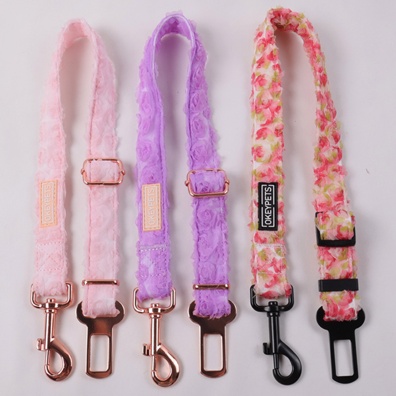 Ensemble harnais pour chien ajustable et personnalisé au crochet de fleurs, collier et laisse pour chien 21