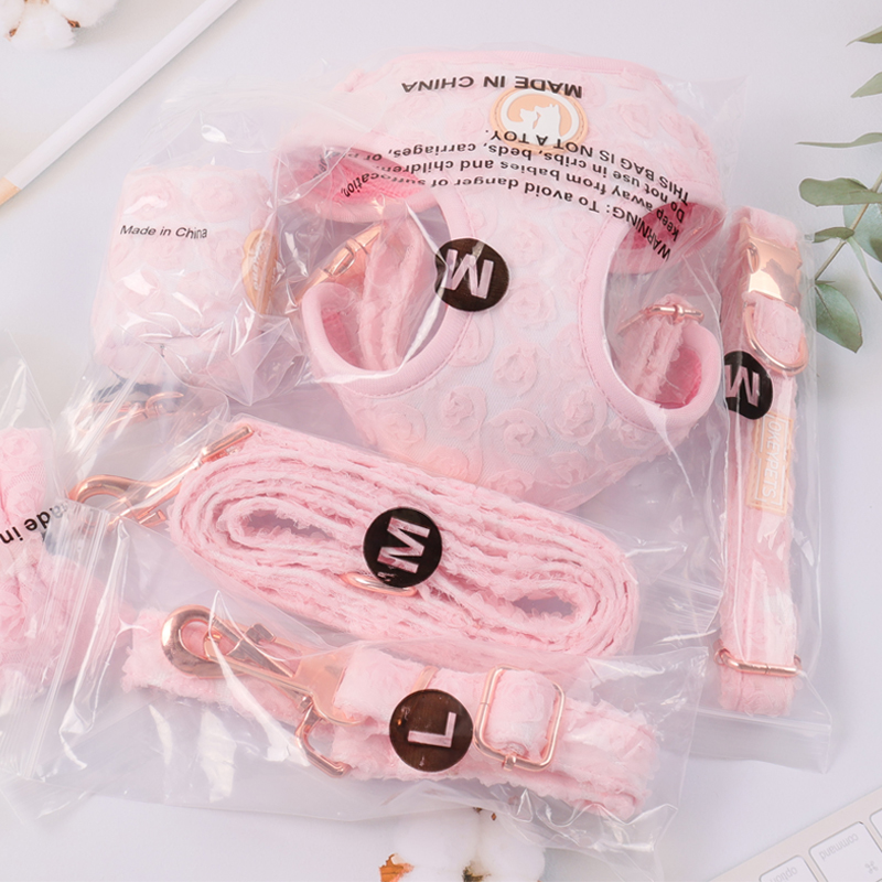 Ensemble harnais pour chien ajustable et personnalisé au crochet de fleurs, collier et laisse pour chien 24