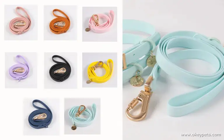 OKEYPETS Wholesale 7 Colors PVC Dog Collar Dog Leash  Custom Waterproof PVC Dog Lead Collar With Name Tag 1