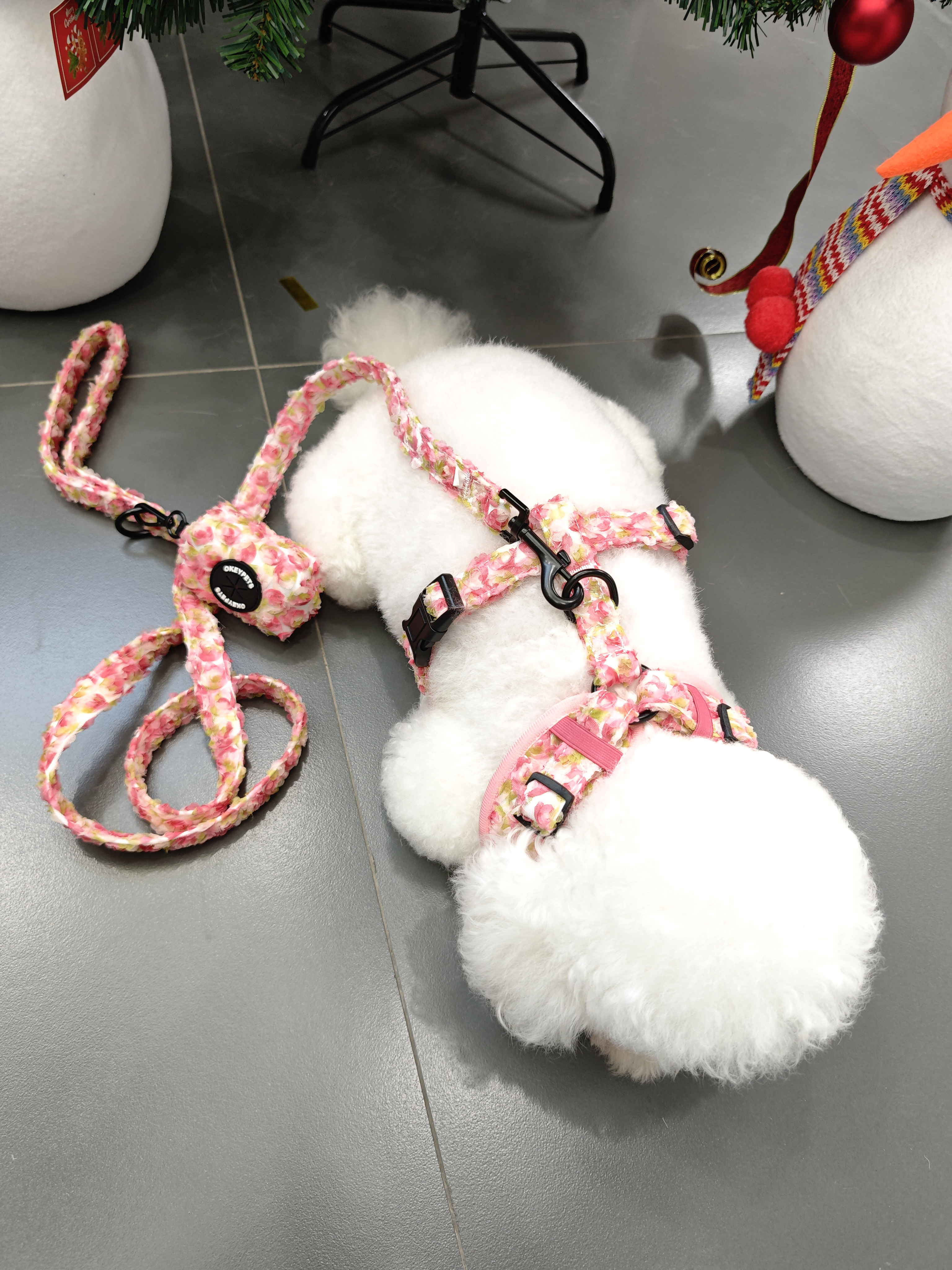 Ensemble harnais pour chien ajustable et personnalisé au crochet de fleurs, collier et laisse pour chien 29