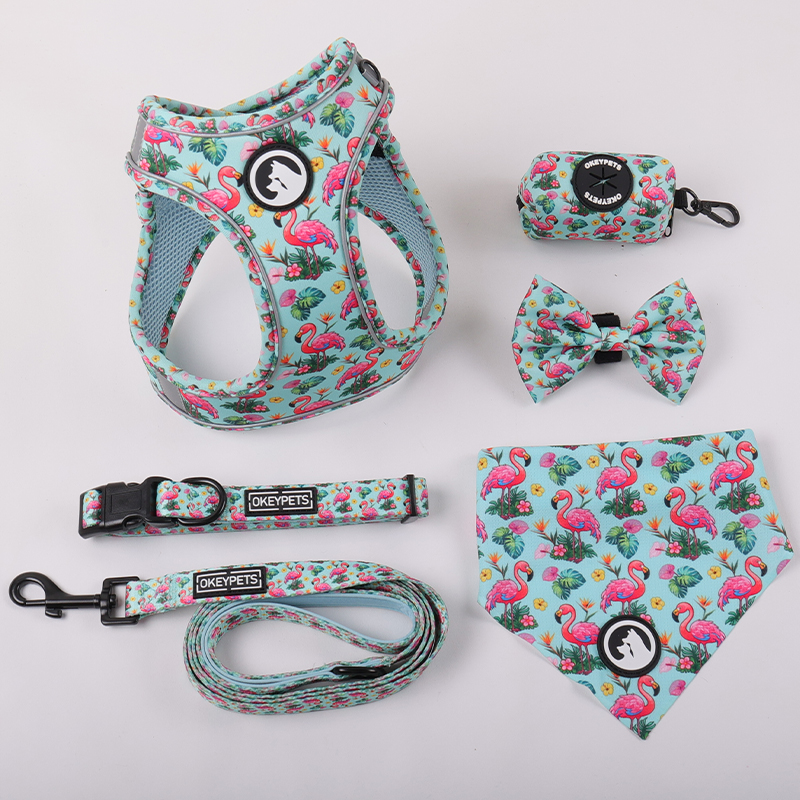 OKEYPETS Harnais pour chien en néoprène rose personnalisé, collier et laisse pour chien, sublimation incluse 22