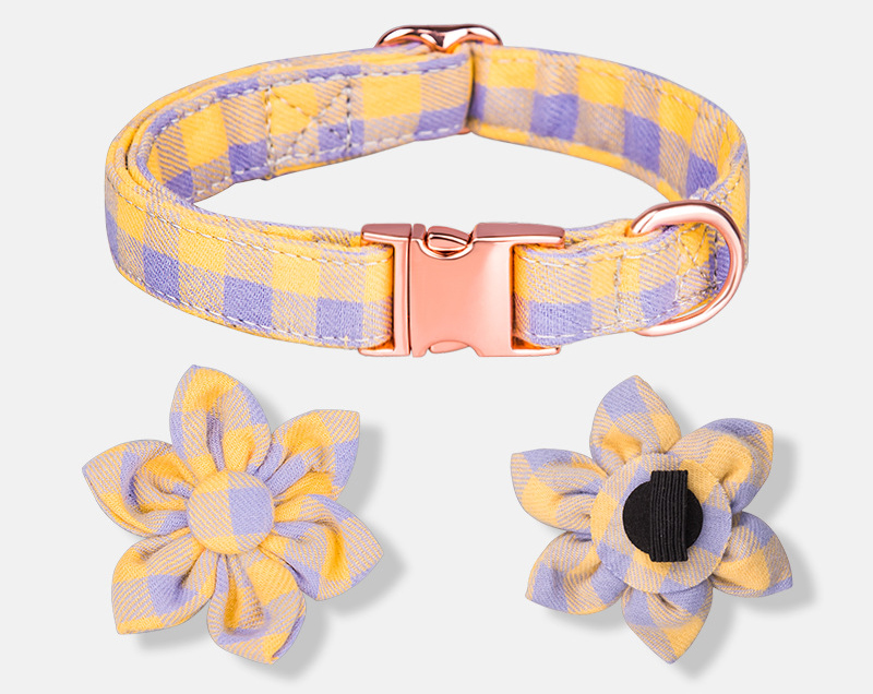 Collier pour chien en coton à motif écossais à six pétales (vente en gros) 10