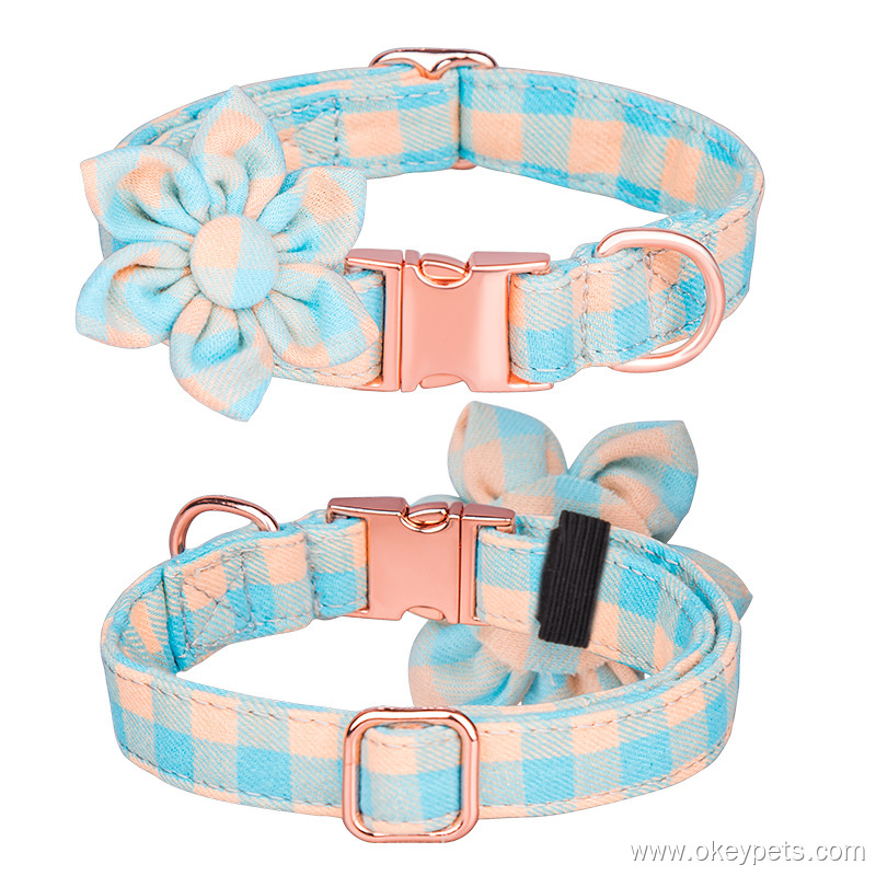 Collier pour chien en coton à motif écossais à six pétales (vente en gros) 13