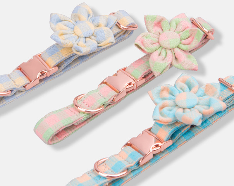 Collier pour chien en coton à motif écossais à six pétales (vente en gros) 12