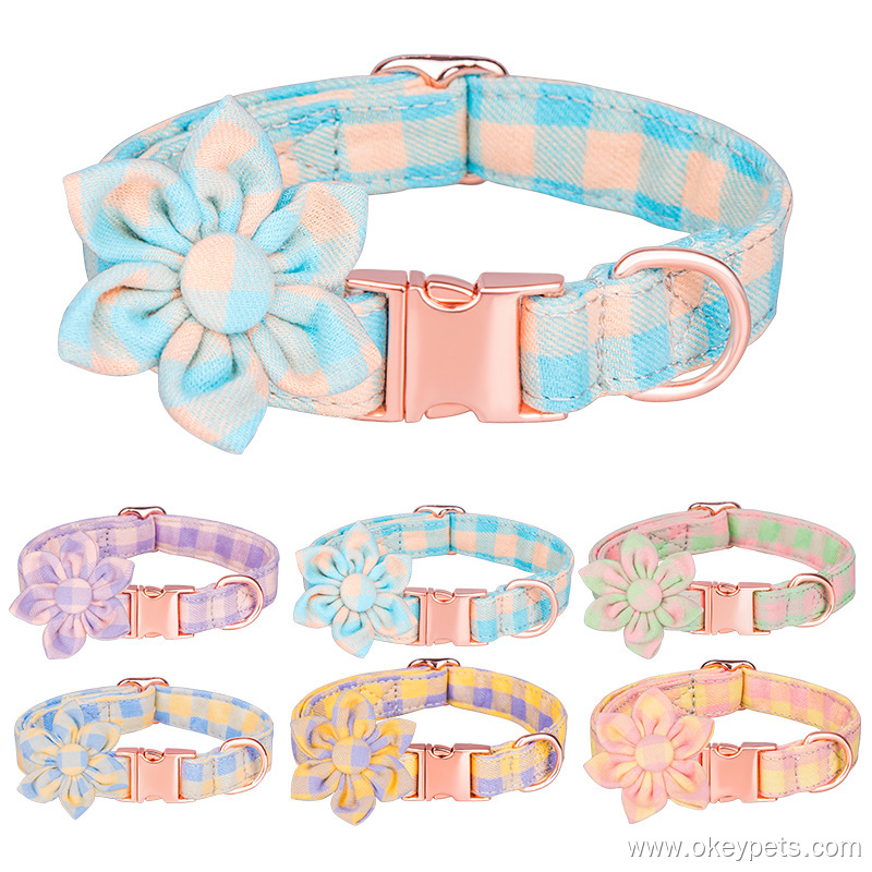 Collier pour chien en coton à motif écossais à six pétales (vente en gros) 8