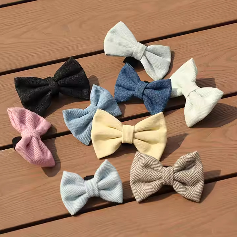 Nœud papillon en denim pour chien, accessoire personnalisé pour animaux de compagnie, nœud papillon mignon et tendance pour chiot avec collier 10