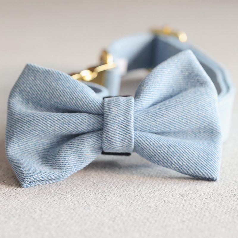 Nœud papillon en denim pour chien, accessoire personnalisé pour animaux de compagnie, nœud papillon mignon et tendance pour chiot avec collier 11