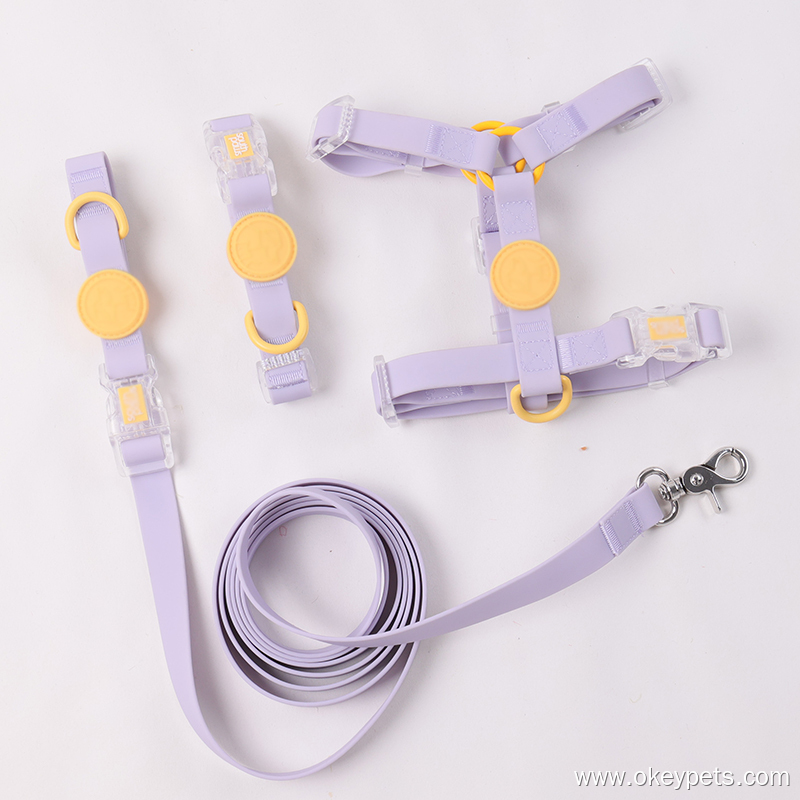 Ensemble harnais pour chien en PVC sur mesure, collier et laisse en caoutchouc souple réglables. 7