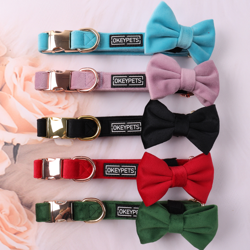 Collier pour chien en velours ajustable et personnalisé, doux et mignon, avec nœud papillon. 7