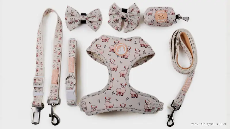 OKEYPETS Ensemble harnais pour chien, harnais en polyester, laisse et collier pour chien, accessoires pour animaux de compagnie 1