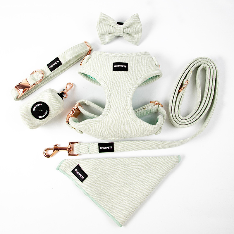 OKEYPETS Ensemble harnais pour chien en tweed et sergé personnalisé, accessoires pour animaux de compagnie 16