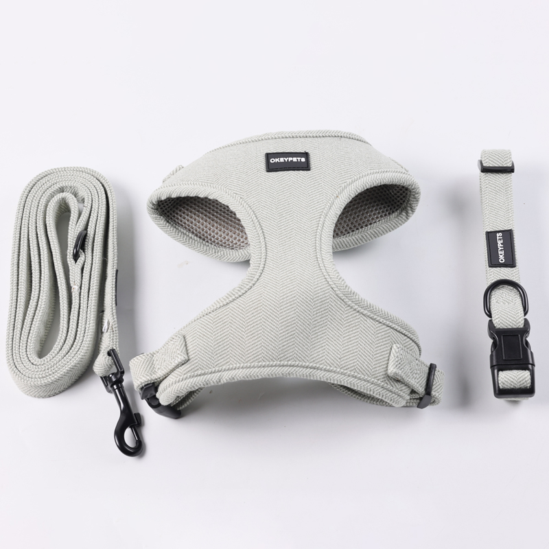 OKEYPETS Ensemble harnais pour chien en tweed et sergé personnalisé, accessoires pour animaux de compagnie 18