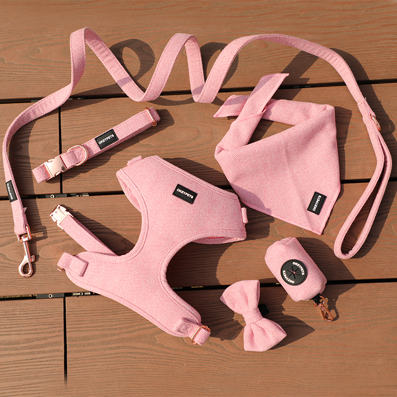 OKEYPETS Ensemble harnais pour chien en tweed et sergé personnalisé, accessoires pour animaux de compagnie 17