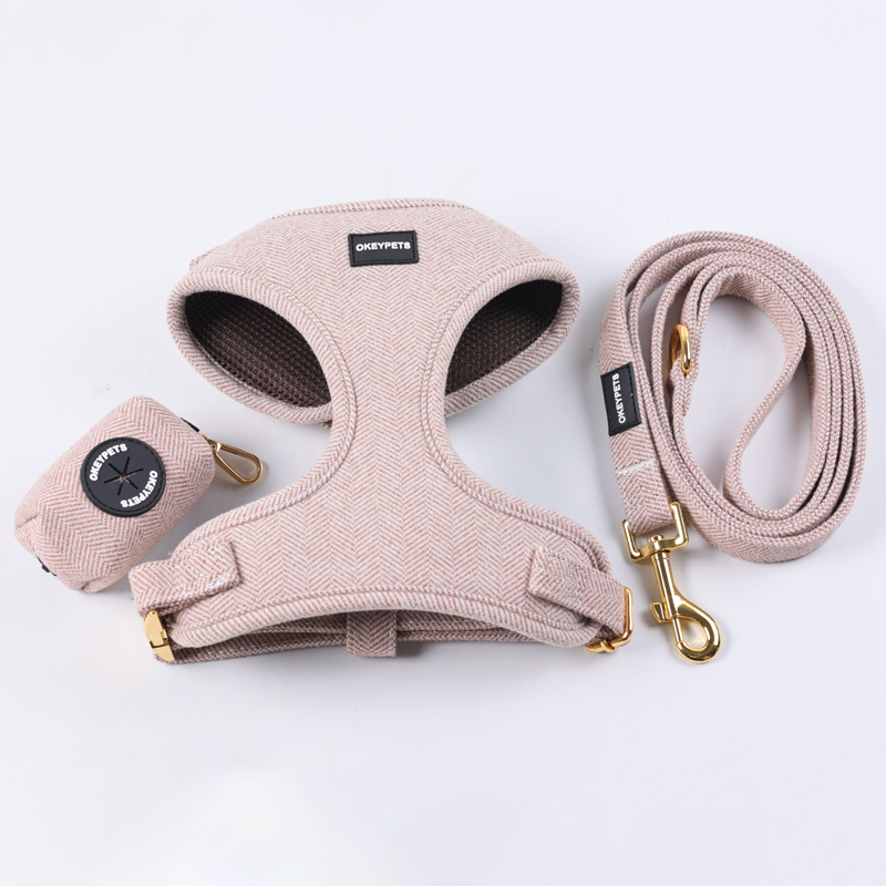 OKEYPETS Ensemble harnais pour chien en tweed et sergé personnalisé, accessoires pour animaux de compagnie 19