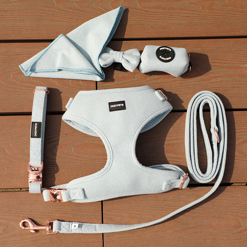 OKEYPETS Ensemble harnais pour chien en tweed et sergé personnalisé, accessoires pour animaux de compagnie 15