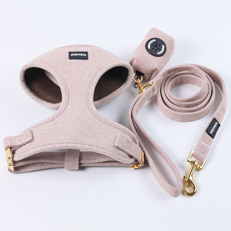 Ensemble harnais pour chien en tweed et sergé pour promenades en extérieur 19