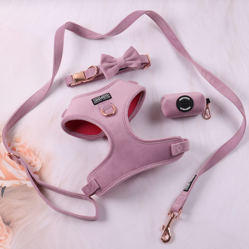 Harnais pour chien en velours sur mesure, harnais ajustable pour animaux de compagnie, usine chinoise 7