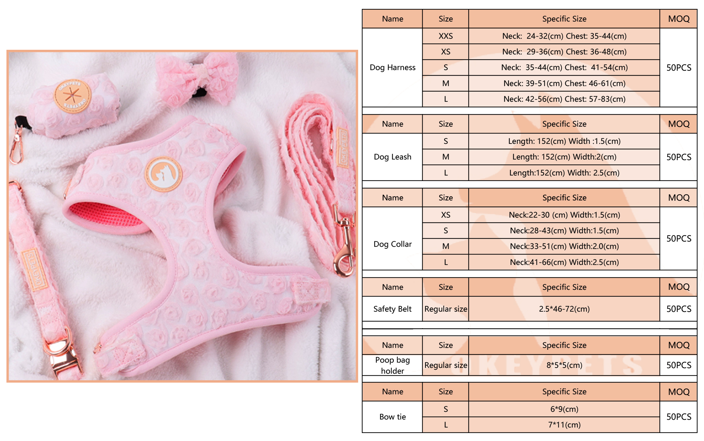 Harnais pour chien Okeypets avec nœud papillon et laisse en crochet fleuri, ensemble de harnais personnalisé. 30