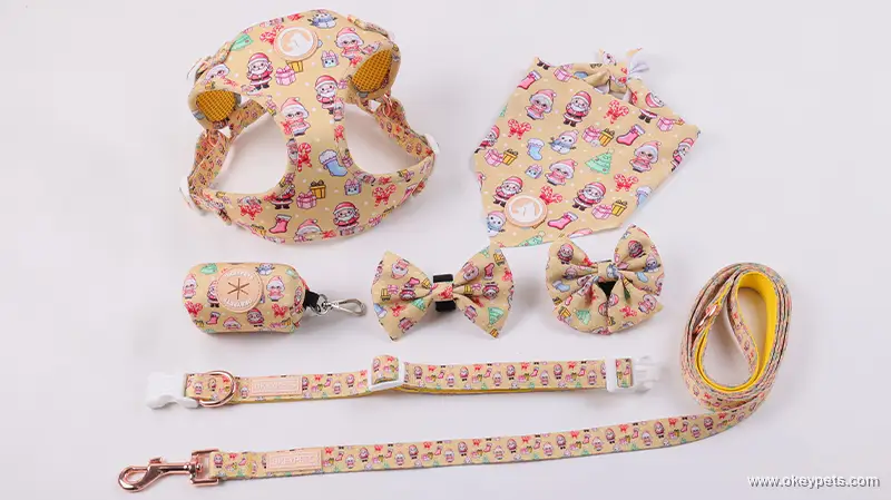 Ensemble harnais pour chien personnalisé avec motif mignon, collier et laisse pour animal de compagnie 1