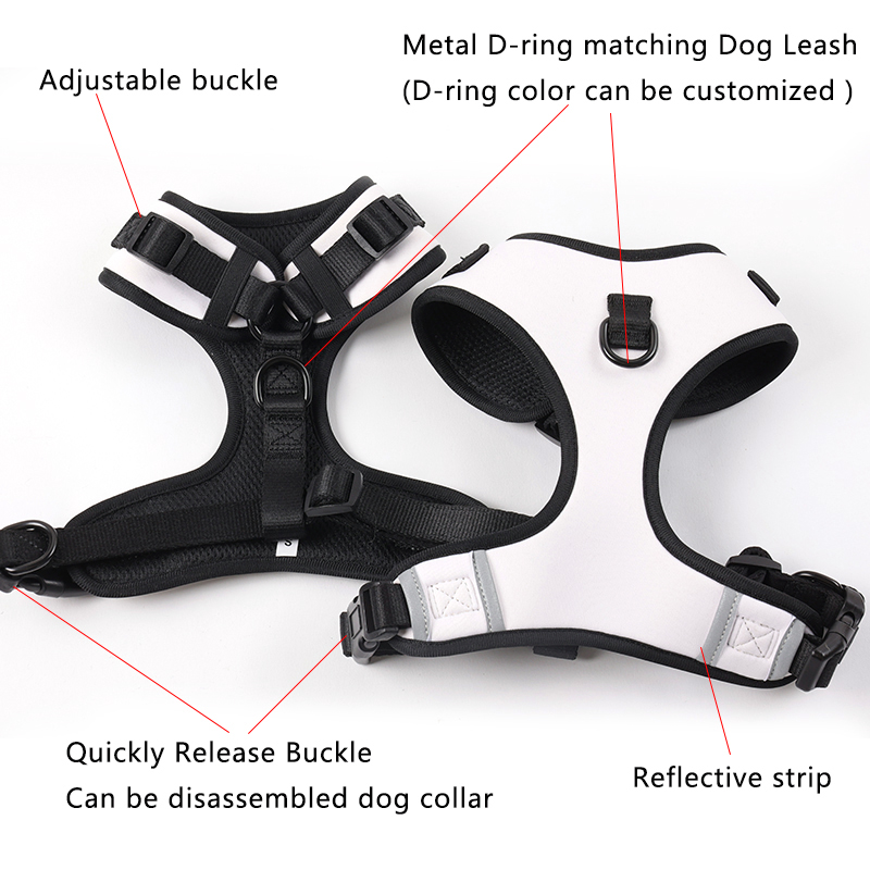 Harnais pour chien uni avec collier réfléchissant en néoprène rembourré et doux 8