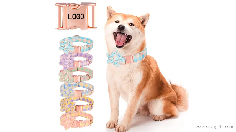 Collier pour chien à fleurs, collier personnalisé avec étiquette d'identification gravée pour chiens de petite, moyenne et grande taille 1
