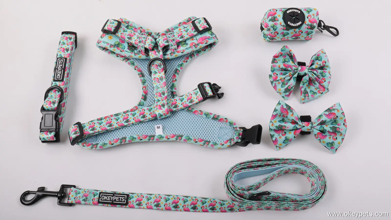 OKEYPETS Ensemble harnais, collier, laisse et nœud papillon anti-traction à carreaux pour chien, fabriqué sur mesure en usine 1