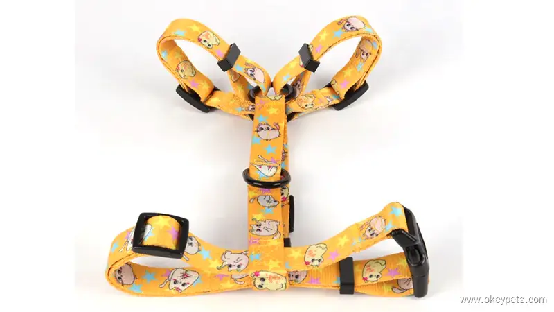 Harnais pour chien OKEYPETS Custom H, rembourré, imprimé à motifs, en polyester, réglable, ceinture de sécurité pour animaux de compagnie 1