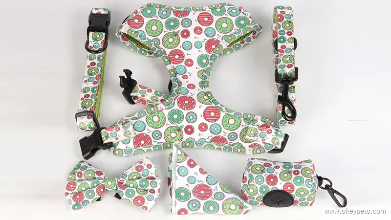 OKEYPETS Ensemble de 6 pièces élégant pour chiots et animaux de compagnie, bandana respirant, collier et laisse personnalisés par sublimation 1