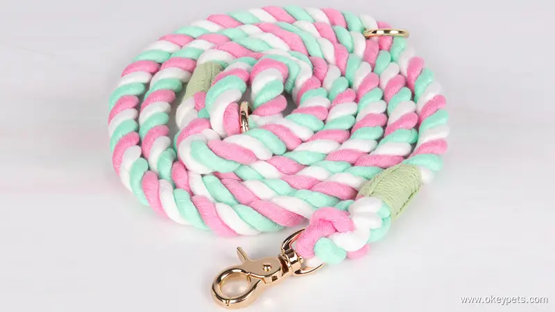 Laisse en corde de coton tressée, teinte naturelle et durable, personnalisée et teintée, pour l'entraînement à l'escalade et au dressage des chiens, vendue en gros. 1