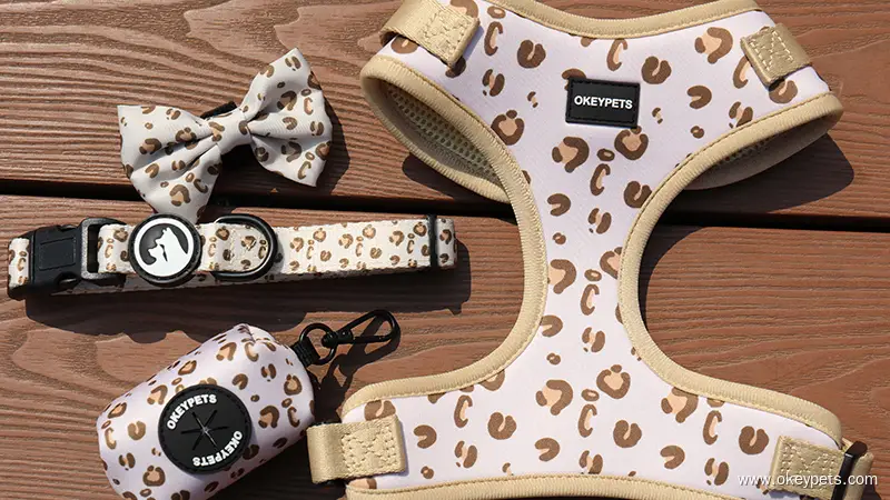 OKEYPETS Ensemble harnais et laisse pour chien personnalisé avec impression, collier et harnais réglables 1