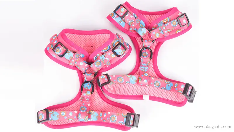 OKEYPETS Nastavitelný postroj pro psy se sublimačním vzorem, zakázková oboustranná vesta pro psy, síťovaný postroj pro domácí mazlíčky 1