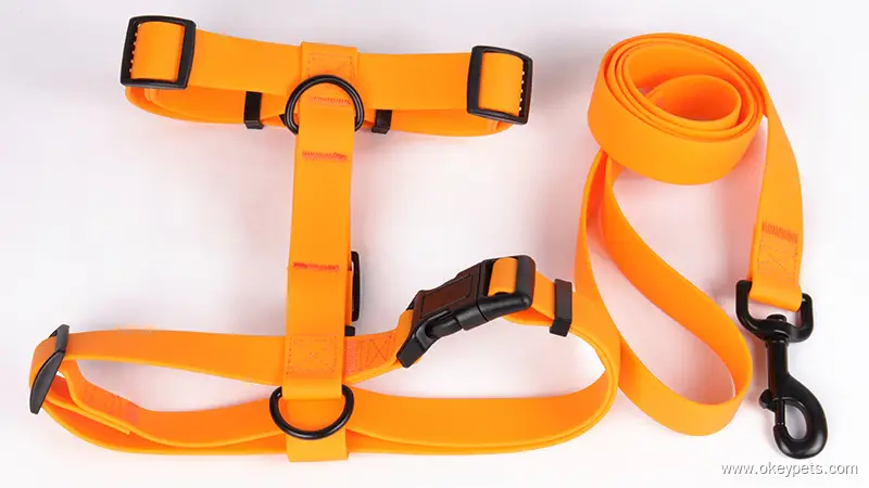 OKEYPETS Easy Walk Laisse pour chien rembourrée et résistante en sangle PVC enduite, harnais souple, collier pour animal de compagnie 1