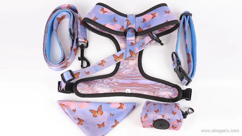 OKEYPETS Custom Pet Collar Sets Printing pattern Quick-Release Buckle Neoprene Mesh Dog Harness 1