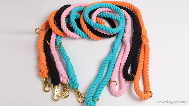 OKEYPETS - Laisse longue pour chien, en corde de coton teinte à la main, avec système anti-dribble et douce. 1