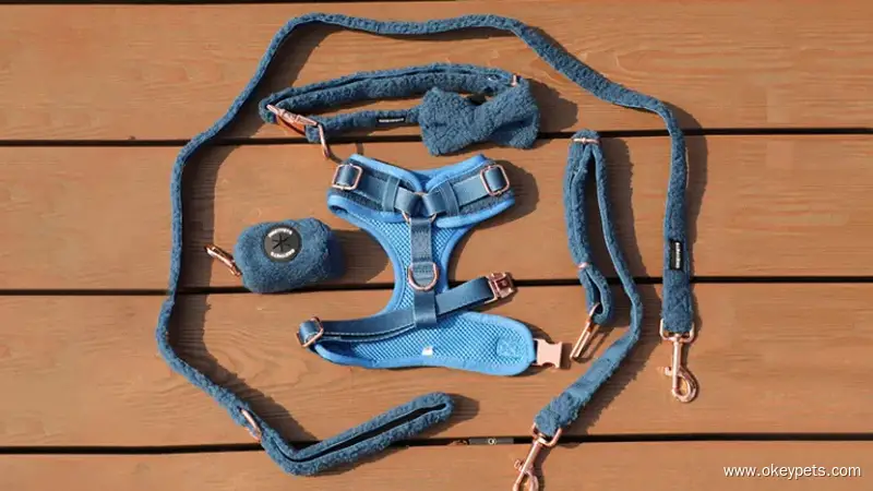 OKEYPETS New Design High Quality Sherpa Dog Harness Custom Adjustable Soft Comfortable Luxury Sherpa Dog Harness Set 1