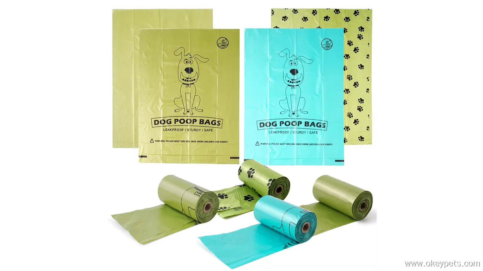 Nagykereskedelmi PE+EPI kutyapiszkos zacskók, aranyos mintával, környezetbarát, komposztálható, biológiailag lebomló kutyapiszkos szemeteszsákok 1