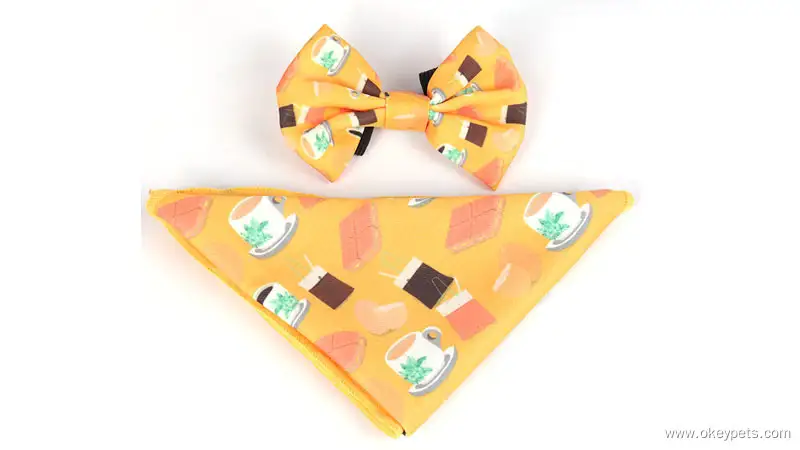 OKEYPETS Accessoires de Noël pour animaux de compagnie Nœud papillon de luxe multi-styles pour chien, bandana réversible imprimé en polyester pour chien 1