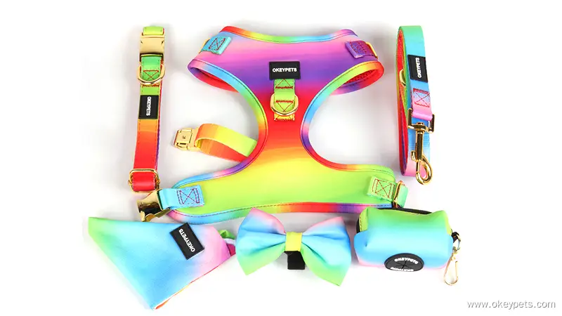 OKEYPETS Ensemble harnais de luxe en néoprène sur mesure pour chien, collier et laisse 1
