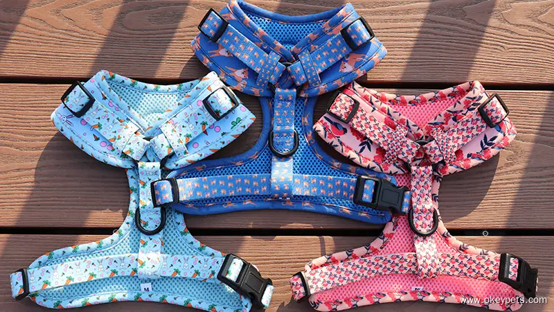 OKEYPETS Custom Print &amp; Label Reversible Breathable Mesh Submilation Dog Harness Pet Harness 1