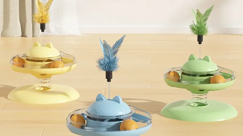 Przeciekająca karma, obrotowa zabawka dla kotów domowych, interaktywna zabawka dla kociąt, rolka z piłeczką i sprężynowym patyczkiem do zabawy dla kotów 1